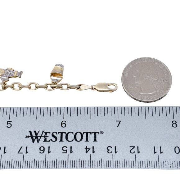 Vintage Sterling Silver 0.25ctw Diamond Accent Sea Ocean Beach Charm Bracelet 7" - Picture 4 of 6